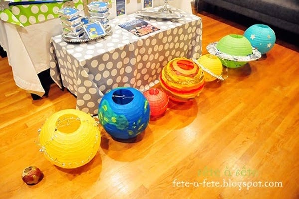 Brightly colored paper lanterns used for DIY planets