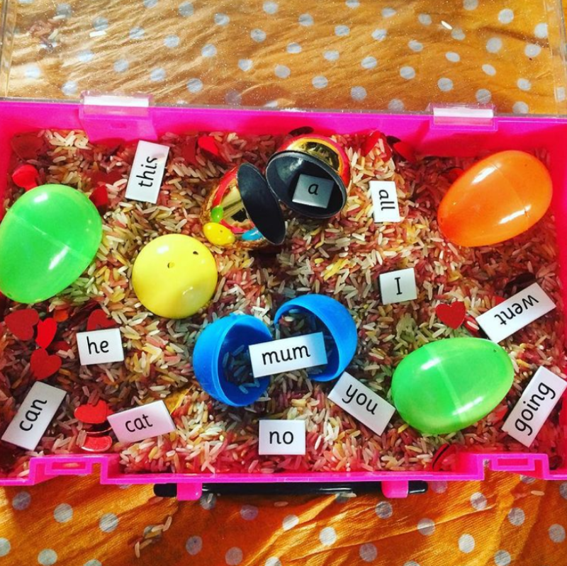 Find words in a sensory bin