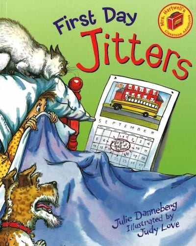 Çocuklar için kaygı kitaplarına bir örnek olarak İlk Gün Gerginlikleri kitap kapağı