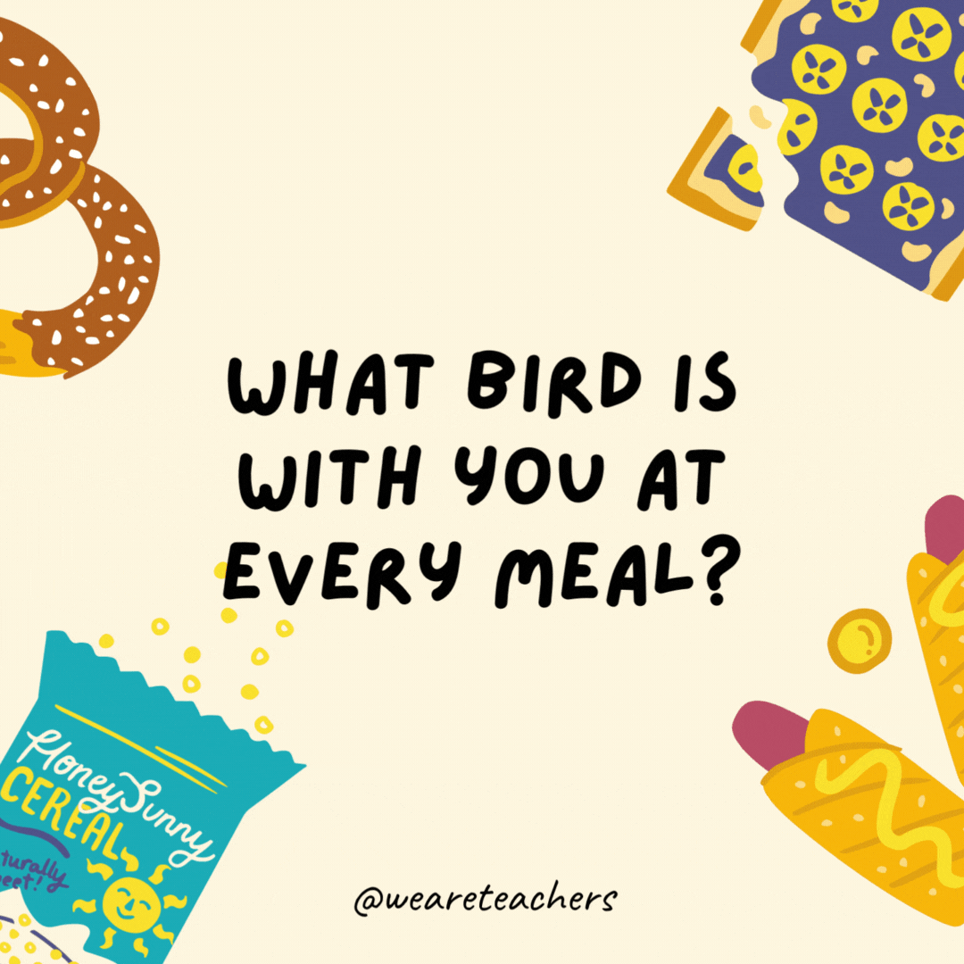 13. Which bird is with you at every meal?