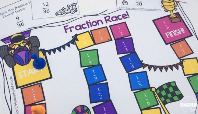 Fraction Race board game printable