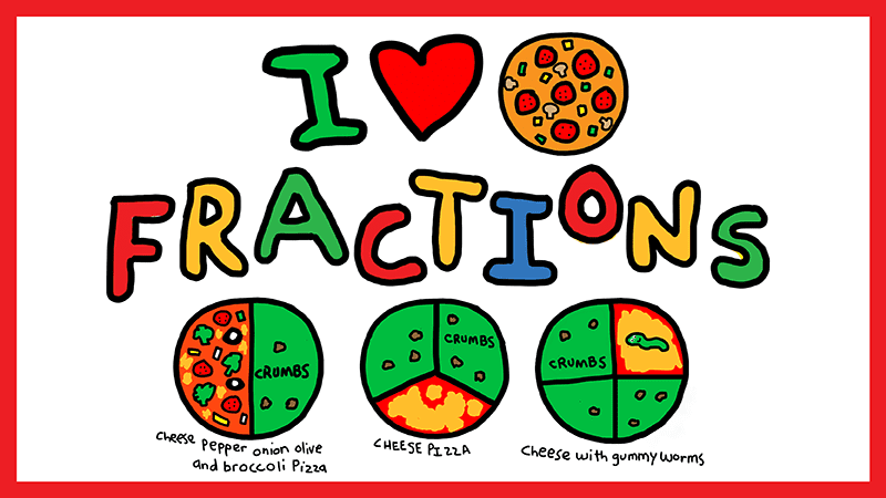 Examples of pizza fractions illustrations