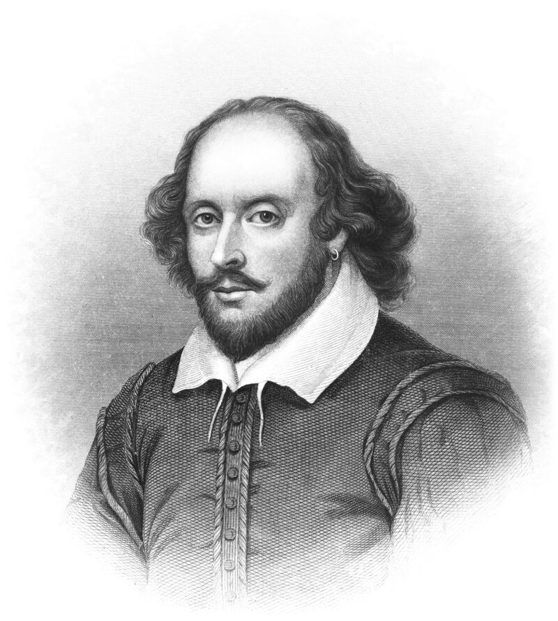 William Shakespeare - Antique Engraved Portrait, as an example of famous poets