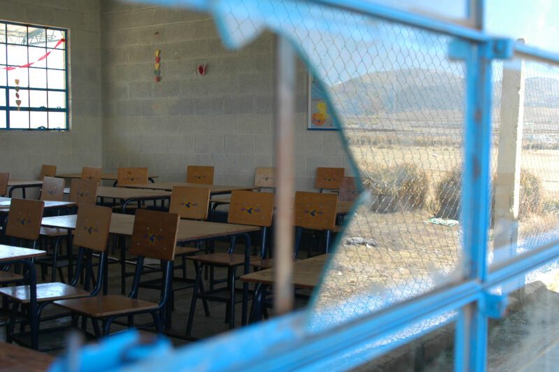 Broken window in a school building - job interview red flags