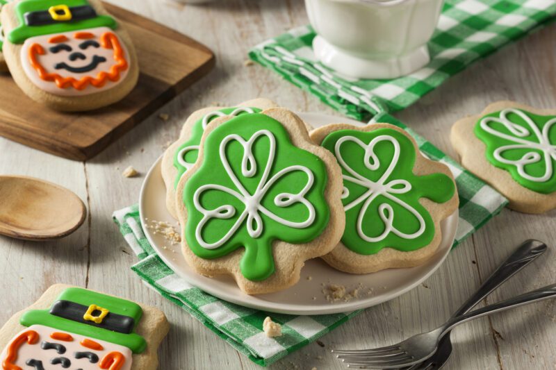 Green Clover St Patricks Day Cookies Ready to Eat