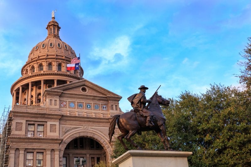 Close up of the Texas state capital, as an example of the best fifth grade field trips