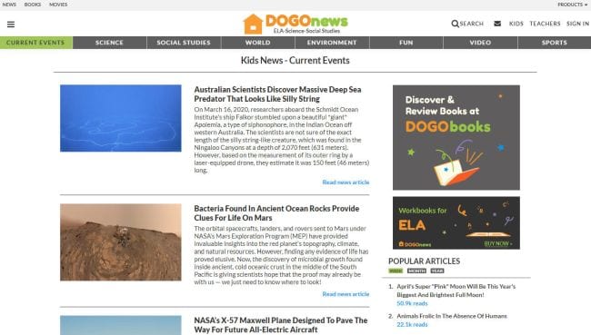 Screen shot of DOGOnews website homepage