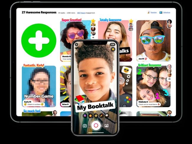 Flipgrid screen shot showing student faces and titles (Best Google Classroom Apps)