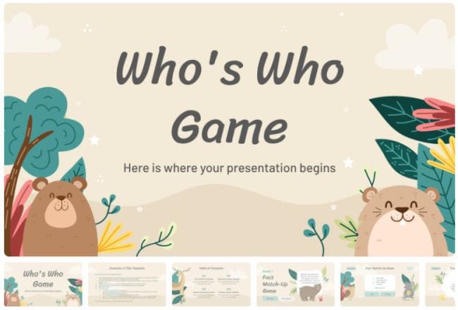 Who's Who Game slide template with built-in games for students