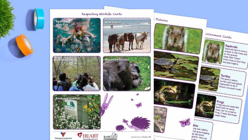 kindness activities for kids HEART wildlife cards