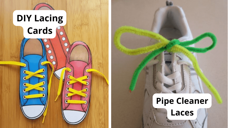 Collage of How To Teach Kids to Tie Shoes Activities