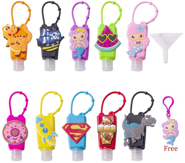 Assorted hand sanitizer bottle holders in cute styles
