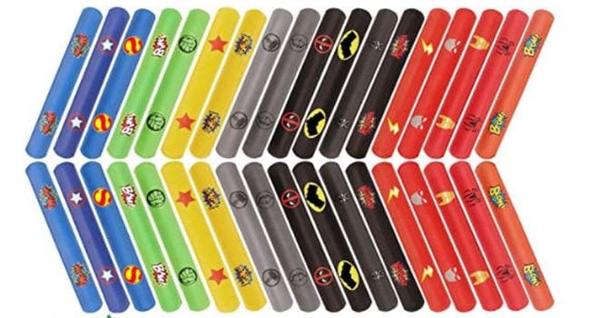 Superhero slap bracelets in a variety of colors