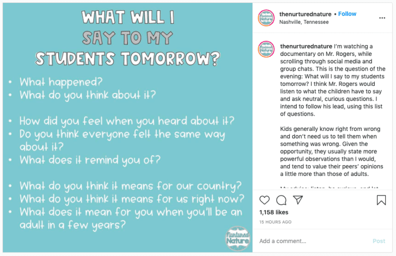 Instagram post from the thenurturednature "What will I say to my students tomorrow?
