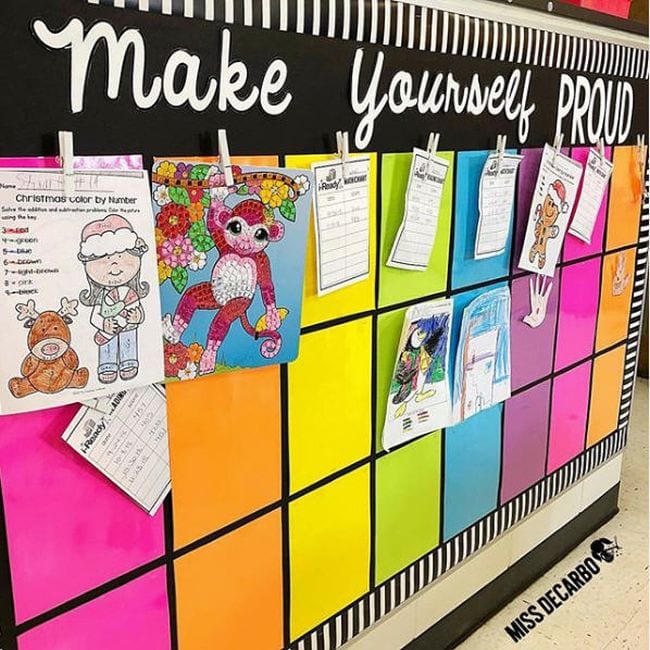 Make Yourself Proud interactive bulletin board where students have posted work they're proud of