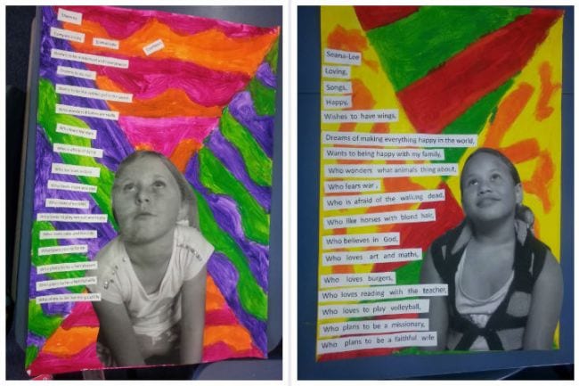 Autobiographical poems with photos on colored backgrounds