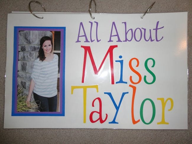 All About Miss Taylor book with photo of teacher on the cover
