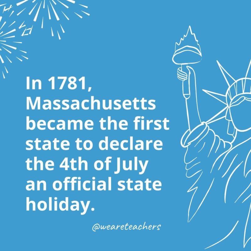 1781'de Massachusetts, 4 Temmuz'u resmi tatil ilan eden ilk eyalet oldu.