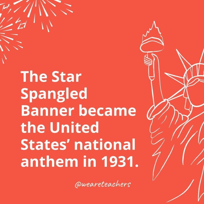 The Star Spangled Banner became the United States' national anthem in 1931.