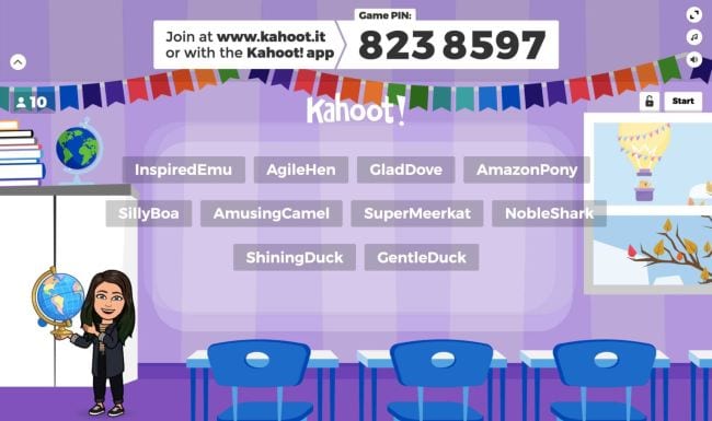 Screenshot of a Kahoot! game personalized with Bitmoji (Kahoot! Ideas)