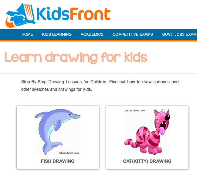 Screenshot of drawing website KidsFront