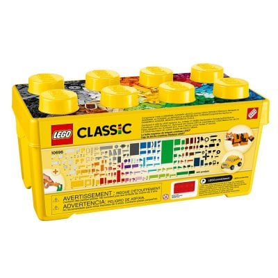 Yellow tub of lego bricks.
