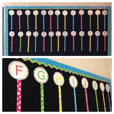 a classroom word wall that looks like lollipops