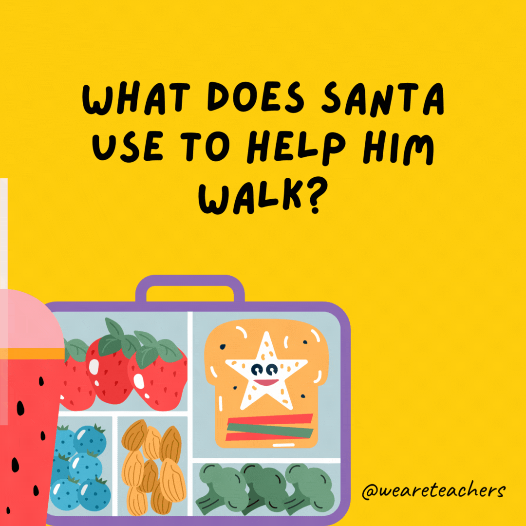 What does Santa use to help him walk?