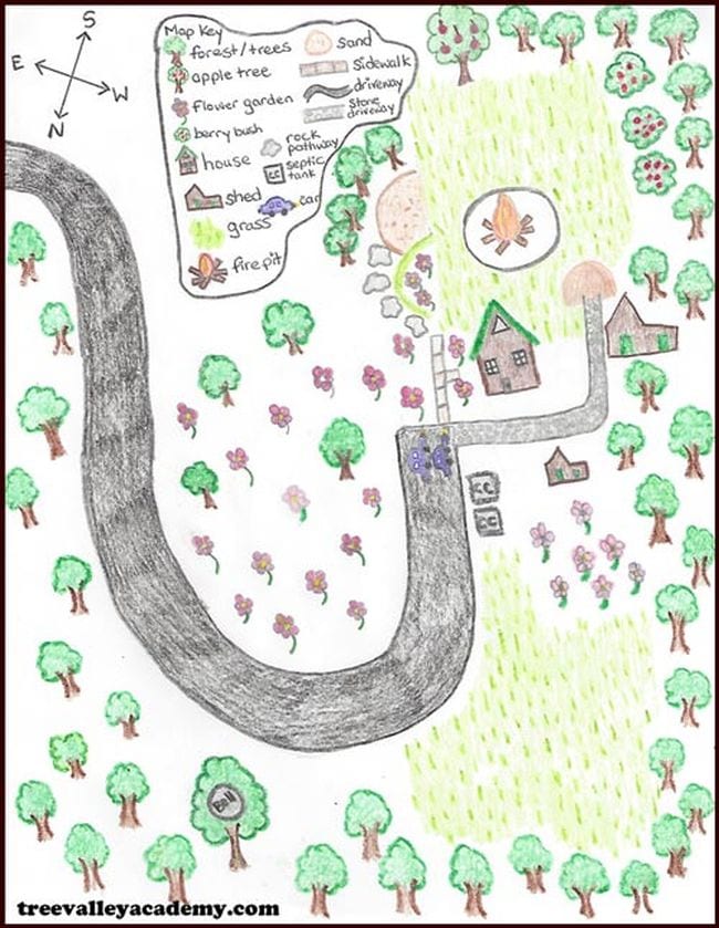 a hand-drawn map of a child's neighborhood