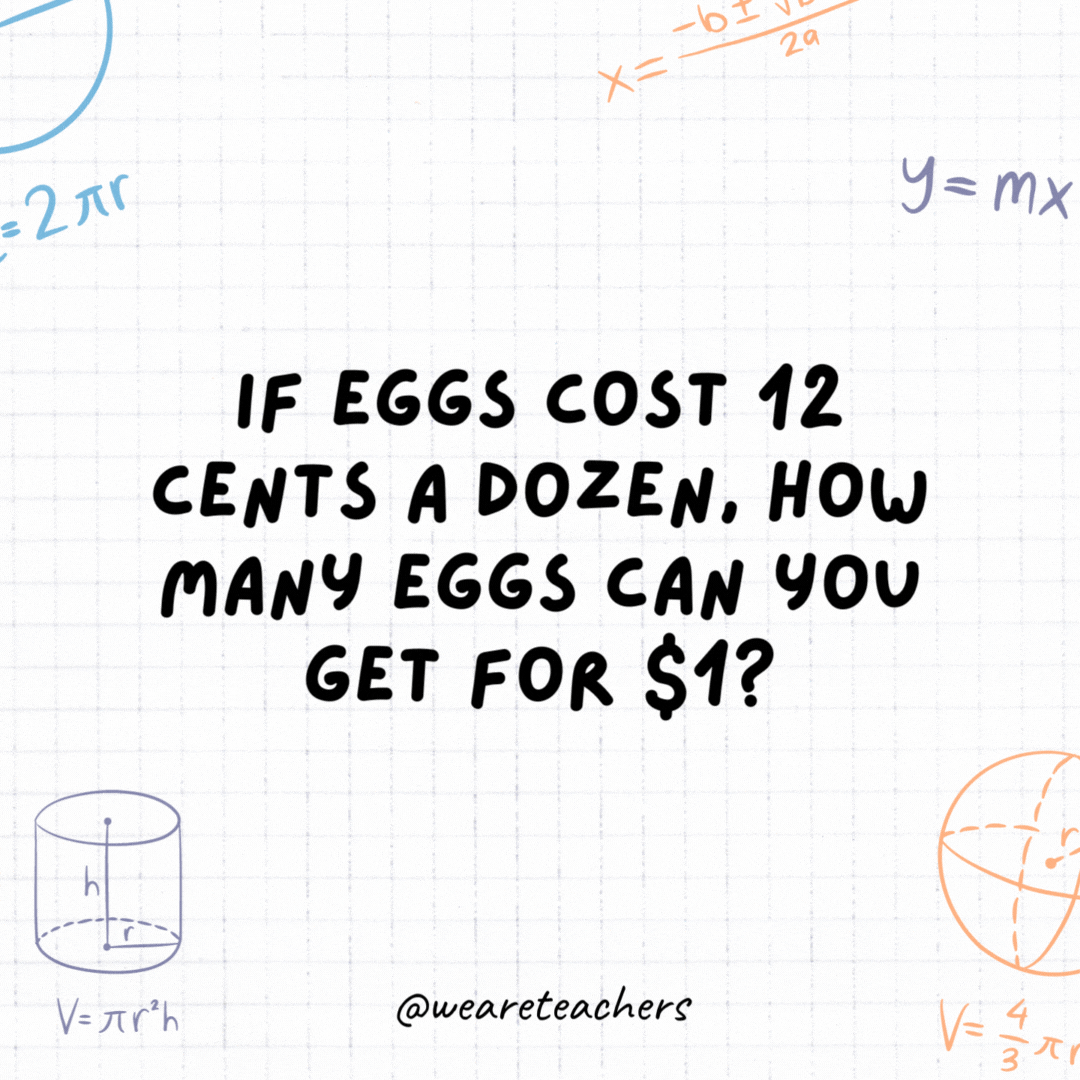 31. If eggs cost 12 cents a dozen, how many eggs can you get for $1?