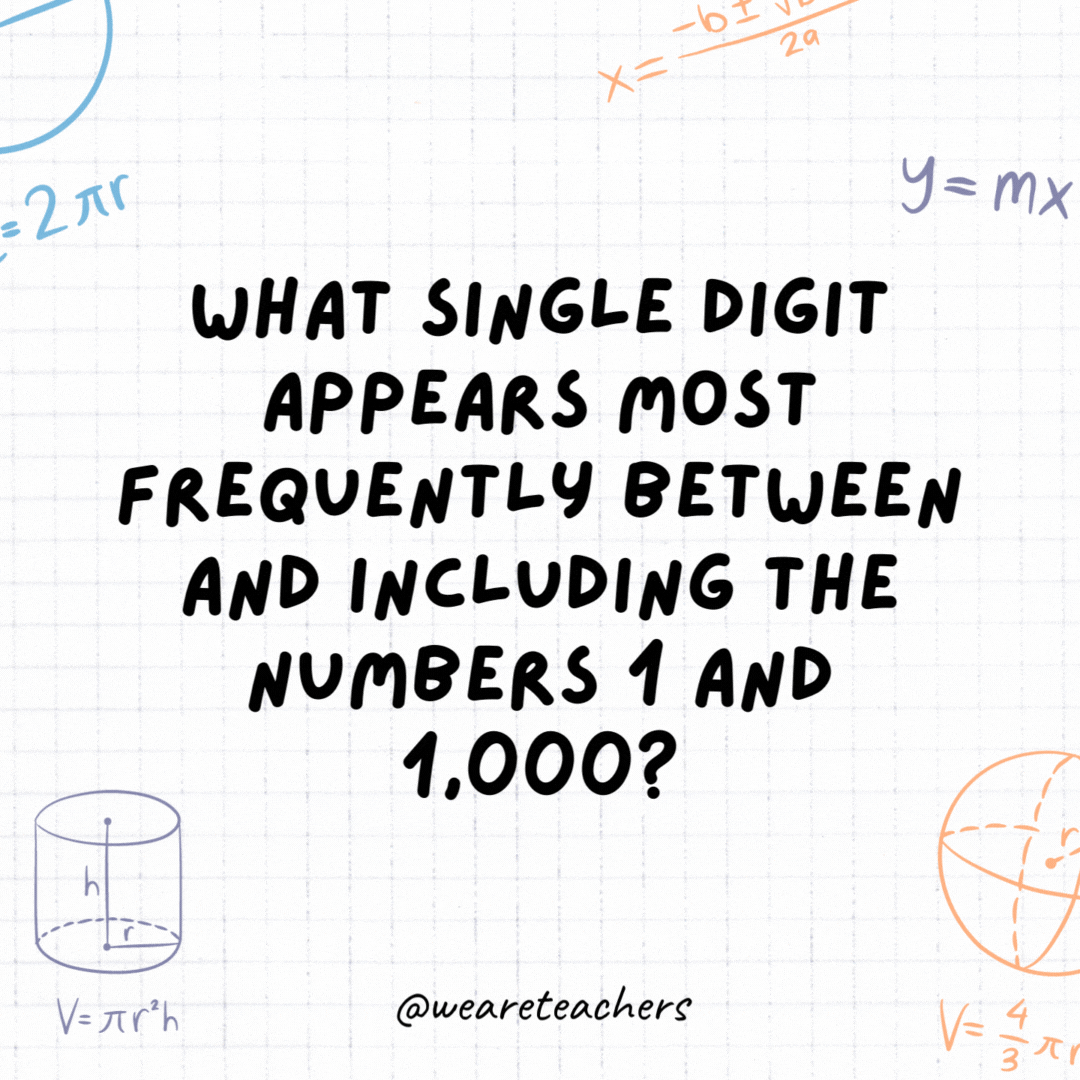 10. What single digit appears most frequently between and including the numbers 1 and 1,000?