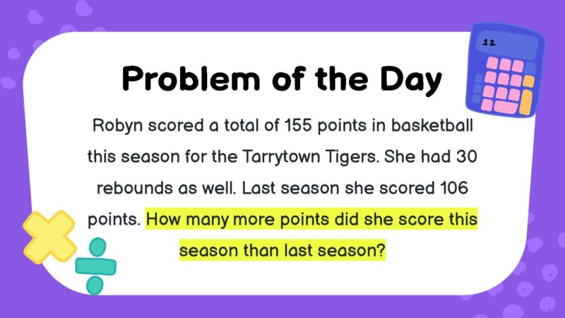 Robyn scored a total of 155 points in basketball this season for the Tarrytown Tigers. She had 30 rebounds as well. Last season she scored 106 points. How many more points did she score this season than last season?