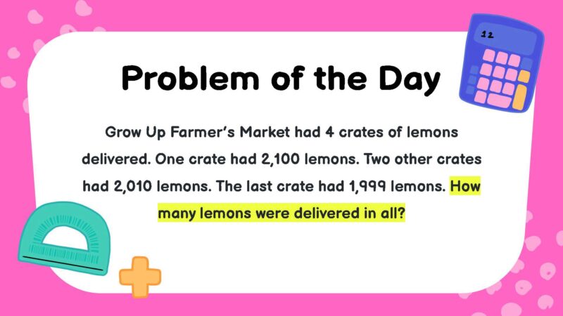 Grow Up Farmer’s Market had 4 crates of lemons delivered. One crate had 2,100 lemons. Two other crates had 2,010 lemons. The last crate had 1,999 lemons. How many lemons were delivered in all?
