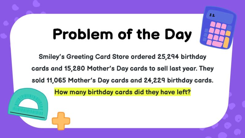 Smiley’s Greeting Card Store ordered 25,294 birthday cards and 15,280 Mother’s Day cards to sell last year. They sold 11,065 Mother’s Day cards and 24,229 birthday cards. How many birthday cards did they have left?