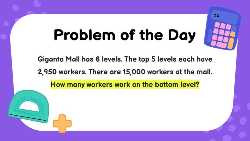Giganto Mall has 6 levels. The top 5 levels each have 2,950 workers. There are 15,000 workers at the mall. How many workers work on the bottom level?