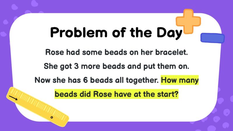 Rose had some beads on her bracelet. She got 3 more beads and put them on. Now she has 6 beads all together. How many beads did Rose have at the start?