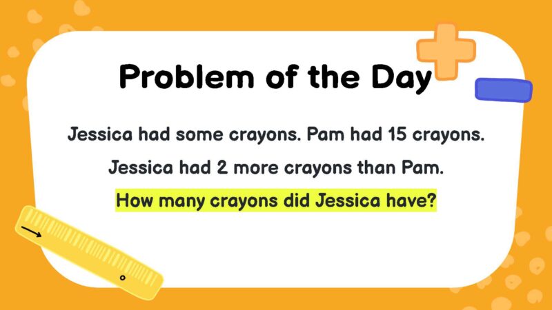 Jessica had some crayons. Pam had 15 crayons. Jessica had 2 more crayons than Pam. How many crayons did Jessica have?