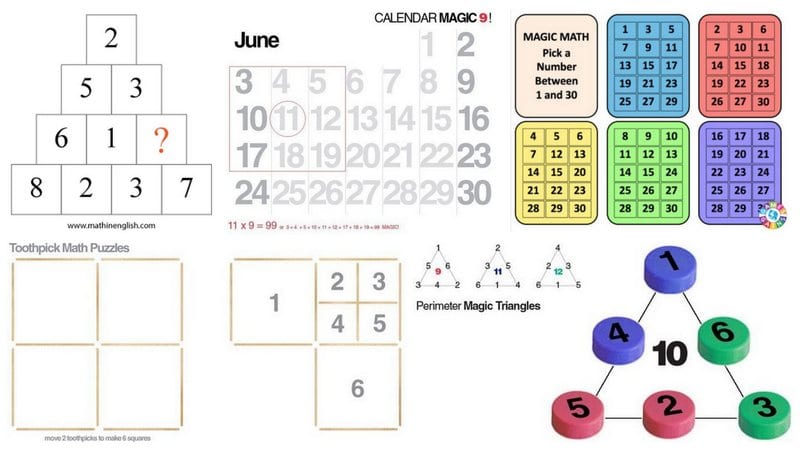 Collage of Math Puzzles and Number Tricks