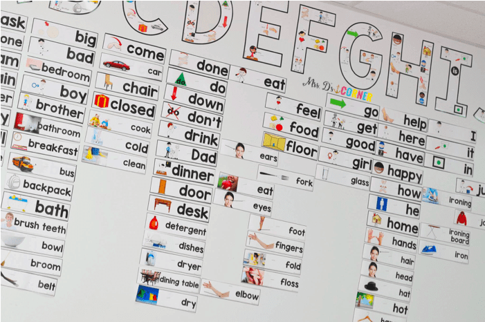a colorful, well organized word wall idea