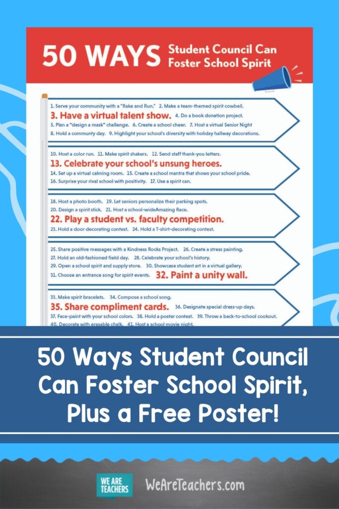 50 Ways Student Council Can Foster School Spirit, Plus a Free Poster!