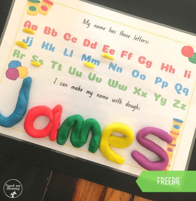 an alphabet placemat with playdough letters forming a word, as an example of tips for pre-K teachers