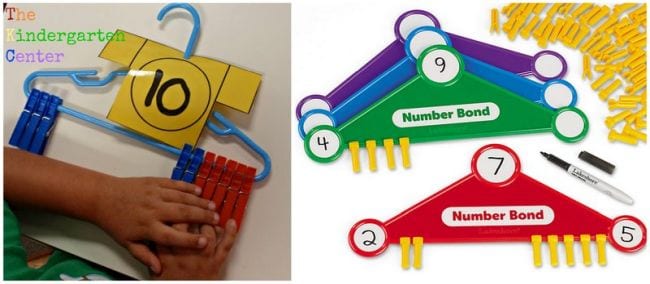 Number Bonds manipulatives made of hangers and clothespins