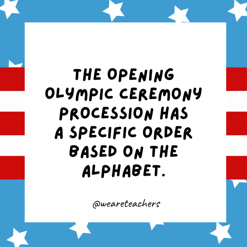 The Opening Olympic Ceremony procession has a specific order based on the alphabet.