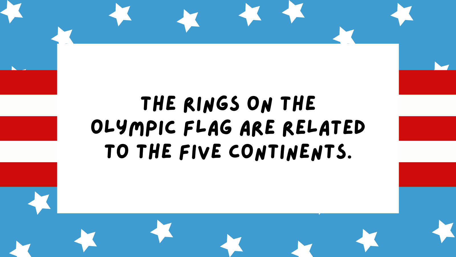 The rings on the Olympic flag are related to the five continents.