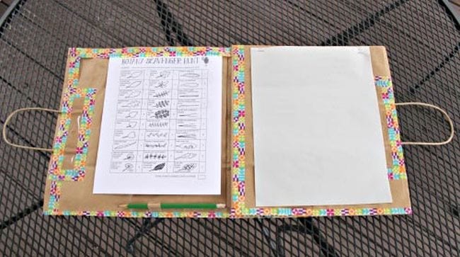 Nature journal made from a paper bag with checklist, blank pages, and pencil (Outdoor Science)