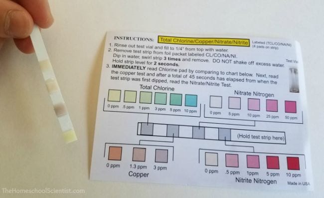 Water testing strip and instruction sheet