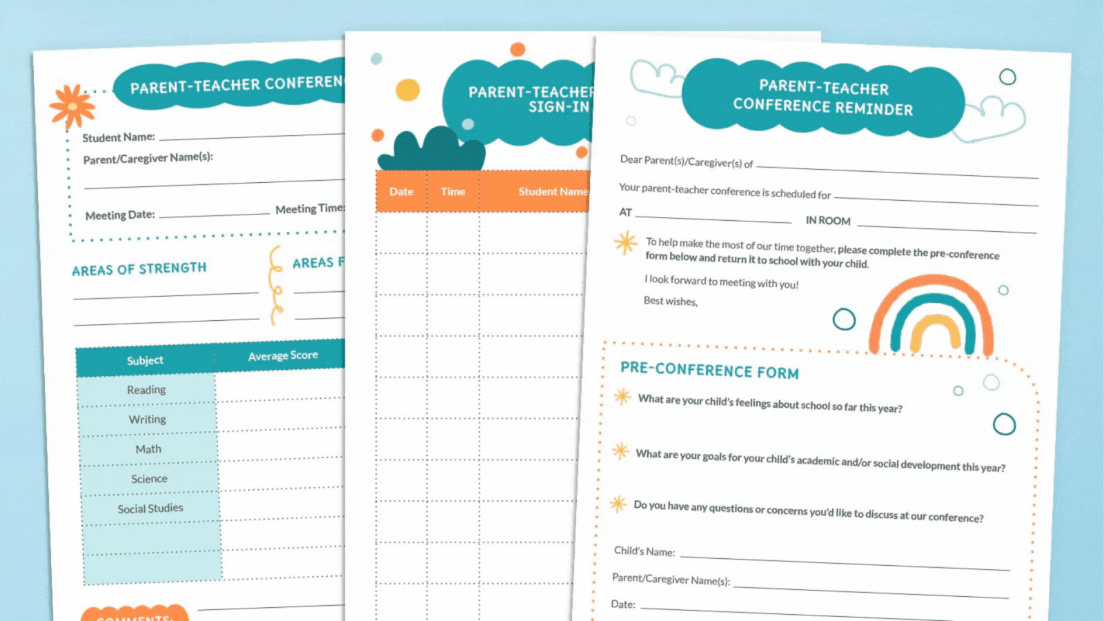Parent-teacher conference forms in different styles.