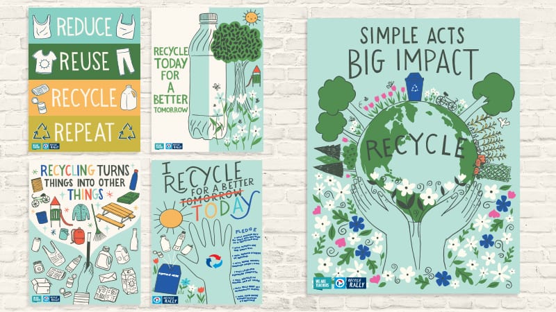 Five recycling posters about taking care of our planet