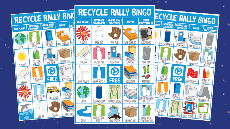 Bingo cards for classroom games and monthly recycling classroom activities.