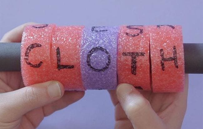 Pool noodles cut into letters